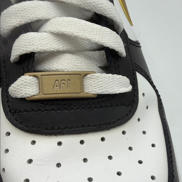 Nike Air Force 1 White and Black Sneakers with Gold Accents - Picture 4 of 7